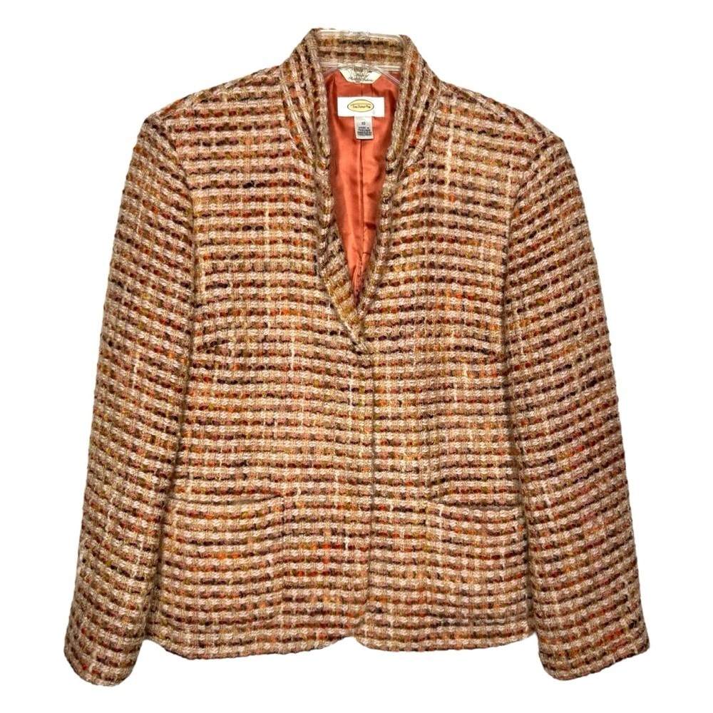 TALBOTS - 100% Wool Ivory, Green, Rust, Brown Tweed Blazer w Pockets - Size 10